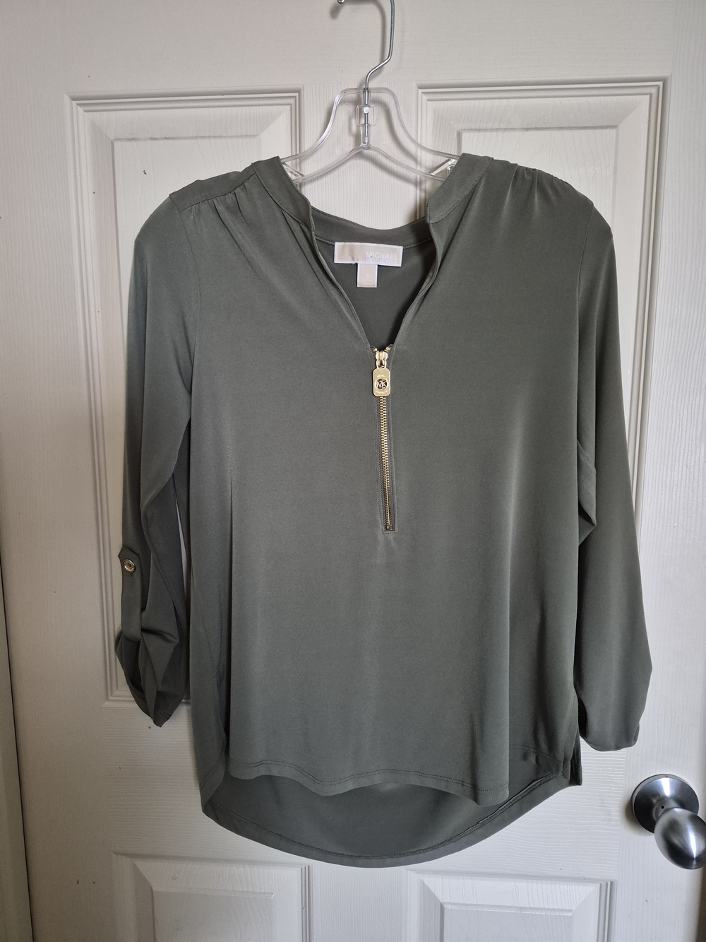 Size S Michael Kors Women’s Olive Green Zip-Front Blouse